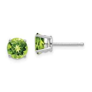 14k White Gold 6mm Peridot August Birthstone Post Stud Ladies Earrings